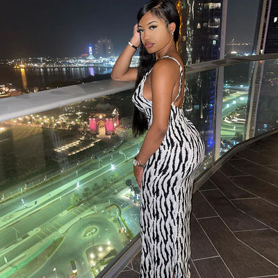 섹시한 프린트 스타일리시한 여자 드레스 제브라 스트라이프 V 목걸이 드레스