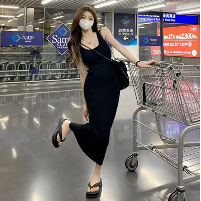 스타일리시 섹시한 슬리프 드레스 달콤한 매운 슬림 피트 분홍색 탱크 톱 드레스袖없는