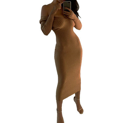 섹시한 스타일리시한 여자 드레스 큰 V 목 턱 긴袖 드레스
