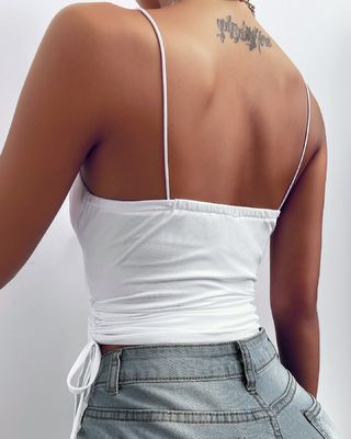 튼튼한 섹시한 흰색 서스펜서 튼튼한 색 Deep V Neck Camisole Draw Rope Casual Small Vest