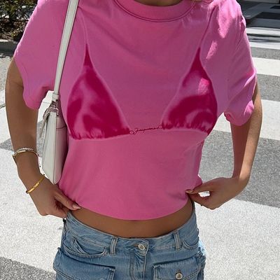 편안한 스타일리시한 데칼 티셔츠 인쇄 섹시한 둥근 목 짧은袖 티셔츠