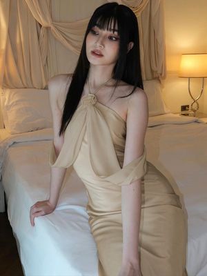 여름 새 스타일 외국 스타일 헐터 스커트 섹시한 등이 없는 가늘한 성향 빛나는 드레스