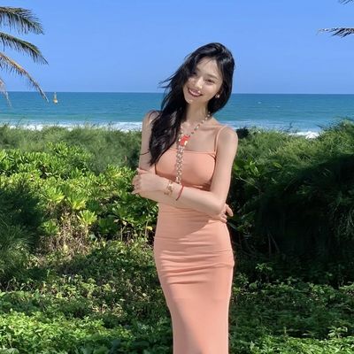 한줄 목걸이 힐터 힐터 섹시한 패션 순수한 바람 슬림 허리 허리 긴 드레스