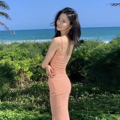 한줄 목걸이 힐터 힐터 섹시한 패션 순수한 바람 슬림 허리 허리 긴 드레스