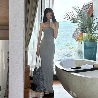 한줄 목걸이 힐터 힐터 섹시한 패션 순수한 바람 슬림 허리 허리 긴 드레스