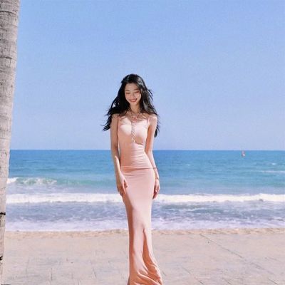 한줄 목걸이 힐터 힐터 섹시한 패션 순수한 바람 슬림 허리 허리 긴 드레스